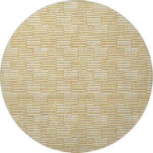 HomeRoots 8' Gold and Ivory Abstract Geometric Round Rug – Washable, UV Protected, Pet-Friendly & Stylish Decor 672968
