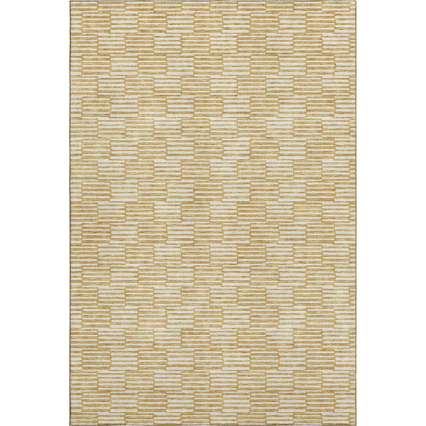 HomeRoots 8' X 10' Gold and Ivory Abstract Geometric Washable Area Rug with Stain Resistance & UV Protection 672969