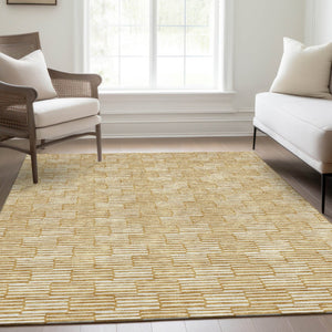 HomeRoots 8' X 10' Gold and Ivory Abstract Geometric Washable Area Rug with Stain Resistance & UV Protection 672969