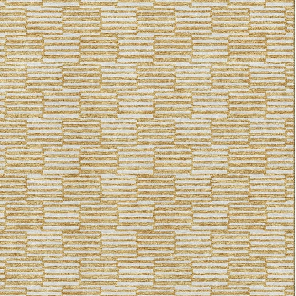 HomeRoots 8' X 10' Gold and Ivory Abstract Geometric Washable Area Rug with Stain Resistance & UV Protection 672969