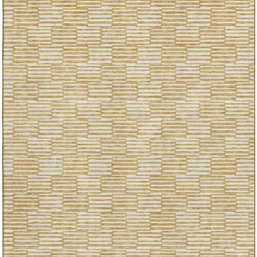 HomeRoots 9' X 12' Gold and Ivory Abstract Geometric Area Rug – Durable, Stylish, and Washable with UV Defense 672970