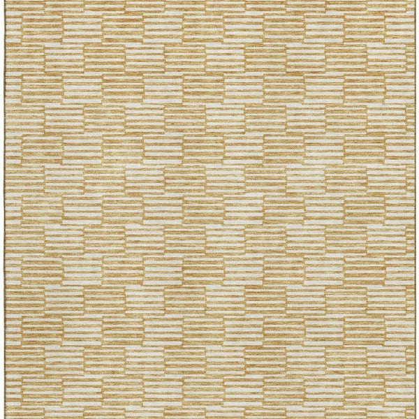 HomeRoots 9' X 12' Gold and Ivory Abstract Geometric Area Rug – Durable, Stylish, and Washable with UV Defense 672970