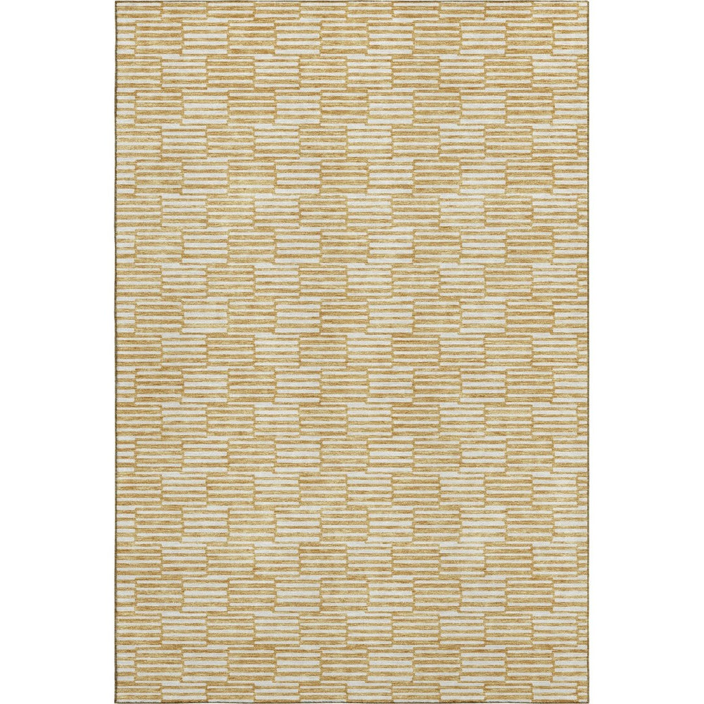 HomeRoots 10' X 14' Gold And Ivory Abstract Geometric Area Rug – Washable, UV-Protected, Soft & Durable Comfort 672971
