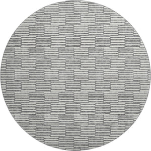 HomeRoots 8' Gray And Ivory Abstract Geometric Round Rug - Washable, UV-Protected, Durable, Modern Accent Piece 672974
