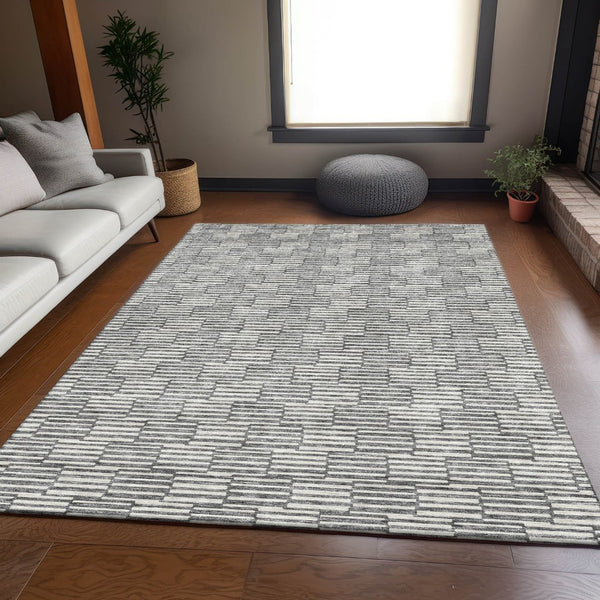 HomeRoots 9' X 12' Stylish Gray and Ivory Abstract Geometric Washable Area Rug with UV Protection & Durability 672976