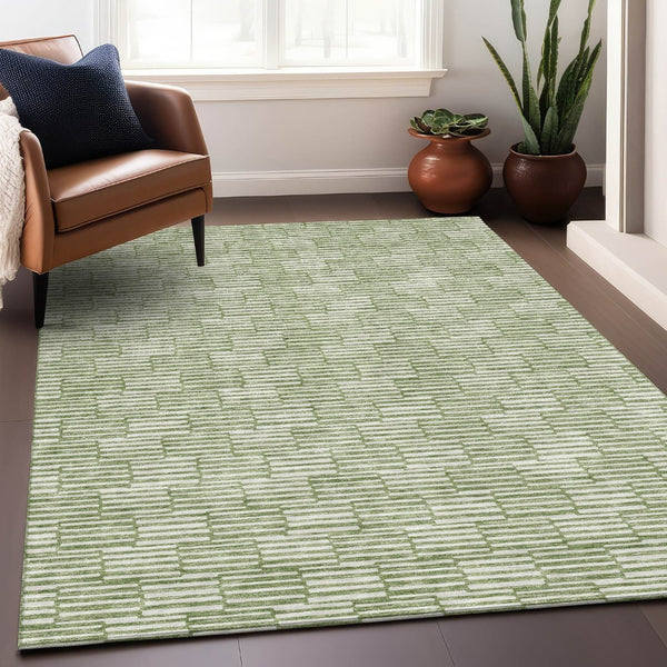 HomeRoots 10' X 14' Green and Ivory Abstract Geometric Area Rug - Durable, Stain-Resistant, UV-Protected Design 672983
