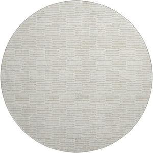 HomeRoots 8' Ivory and Beige Abstract Geometric Round Rug - Washable, UV Protected, Durable, and Stylish Decor 672986