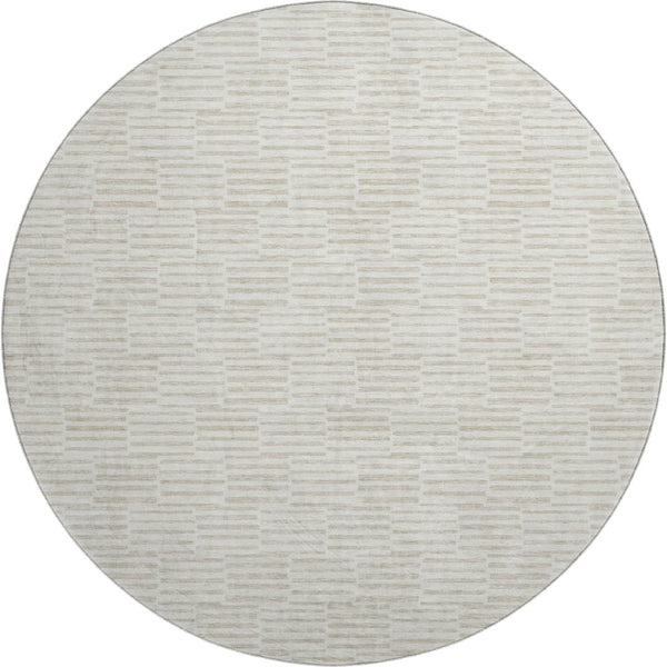 HomeRoots 8' Ivory and Beige Abstract Geometric Round Rug - Washable, UV Protected, Durable, and Stylish Decor 672986