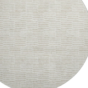 HomeRoots 8' Ivory and Beige Abstract Geometric Round Rug - Washable, UV Protected, Durable, and Stylish Decor 672986