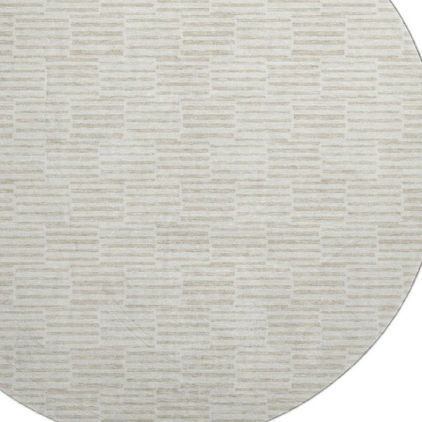 HomeRoots 8' Ivory and Beige Abstract Geometric Round Rug - Washable, UV Protected, Durable, and Stylish Decor 672986