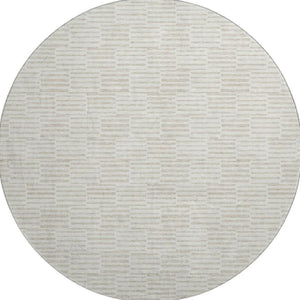 HomeRoots 8' Ivory and Beige Abstract Geometric Round Rug - Washable, UV Protected, Durable, and Stylish Decor 672986