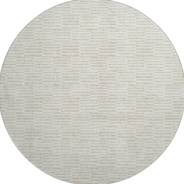 HomeRoots 8' Ivory and Beige Abstract Geometric Round Rug - Washable, UV Protected, Durable, and Stylish Decor 672986