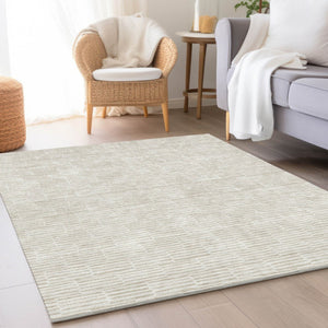 HomeRoots 8' X 10' Elegant Ivory and Beige Abstract Geometric Area Rug - Washable, UV-Protected, Durable Design 672987