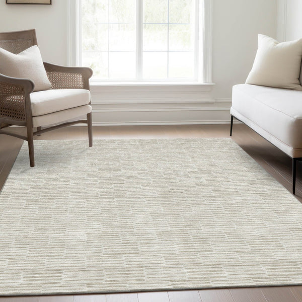 HomeRoots 8' X 10' Elegant Ivory and Beige Abstract Geometric Area Rug - Washable, UV-Protected, Durable Design 672987