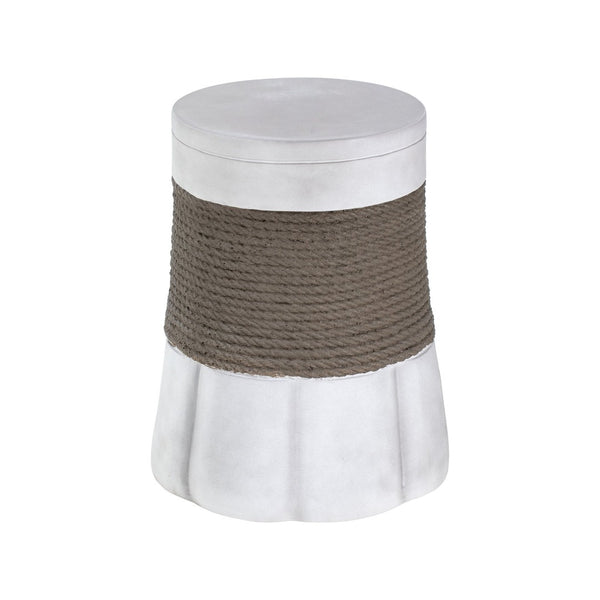 English Elm Outdoor Mgo Side Table with Woven Rope Texture and Fan Base for Patio or Living Room N765P382573W