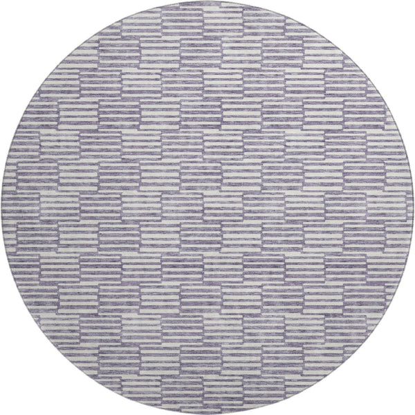 HomeRoots 8' Lilac and Ivory Abstract Round Rug - Washable, UV Protected, Durable for Busy Homes & Style 672992