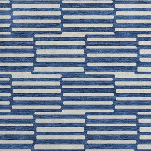 HomeRoots 8' Navy Blue & Silver Abstract Geometric Round Rug – Washable, Stain Resistant, UV Protected Design 672998