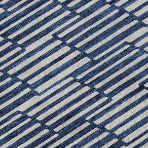 HomeRoots 8' X 10' Navy Blue & Silver Abstract Geometric Washable Area Rug - Modern, Durable, UV-Protected Design 672999