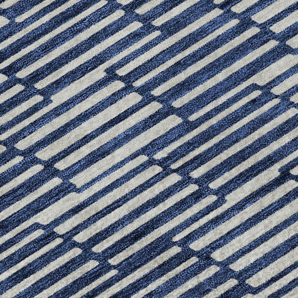 HomeRoots 8' X 10' Navy Blue & Silver Abstract Geometric Washable Area Rug - Modern, Durable, UV-Protected Design 672999