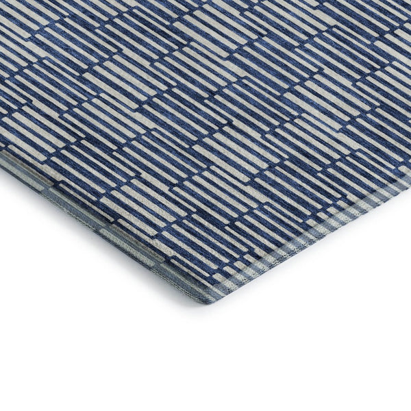 HomeRoots 8' X 10' Navy Blue & Silver Abstract Geometric Washable Area Rug - Modern, Durable, UV-Protected Design 672999