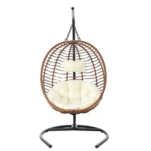 English Elm U_style Wicker Hanging Egg Chair with Stand Foldable Indoor Outdoor Swing Seat Brown+Beige N711P389503K