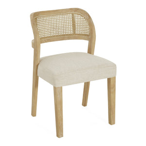 English Elm Hand-woven Rattan Back Dining Chairs Rubberwood Frame Upholstered Armchair Set of 2 Beige+Natural N768P381887N