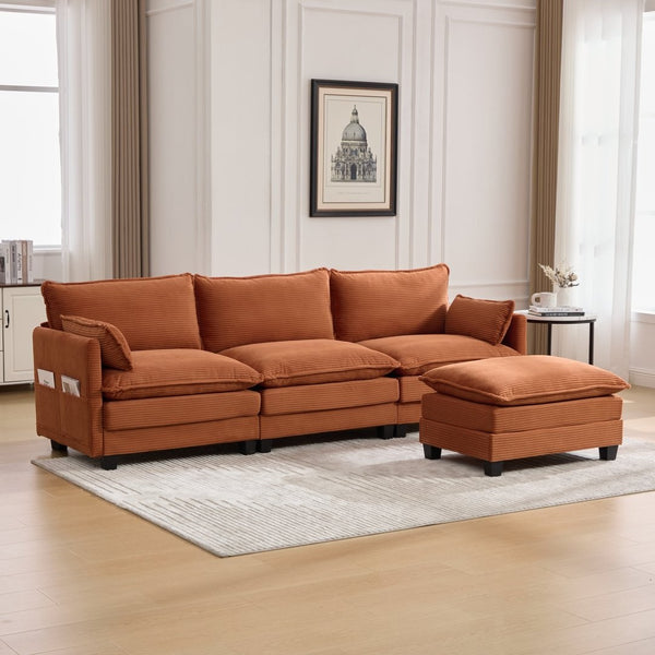 English Elm United We Win Modular Corduroy Sectional with Ottoman Low Profile Living Room Couch Orange W1568S00258