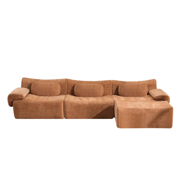 English Elm Modular Chenille Deep Seat Sectional Sofa with Bamboo Frame for Living Room Lounge Orange W1829S00070