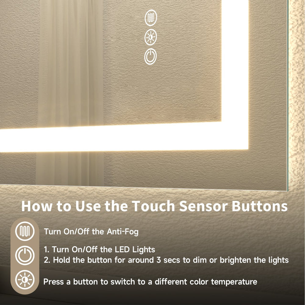 English Elm 24x36" Frameless Tempered Mirror with Dual Front & Back LED Strips, 5-Color Temps, UL Listed, Kit Included T3177P320554