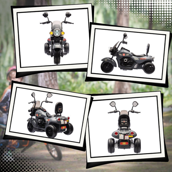 English Elm Qaba Kids 6v Electric Chopper Ride on Three Wheel Motorbike with Lights and Music Gray W2225P249815