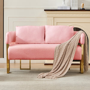 English Elm TS Modern decorative chair with teddy fleece upholstery, ergonomic sponge cushion and gold legs for luxe comfort and style Pink W2311P364623