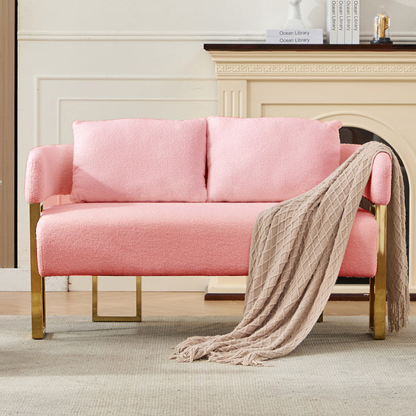 English Elm TS Modern decorative chair with teddy fleece upholstery, ergonomic sponge cushion and gold legs for luxe comfort and style Pink W2311P364623