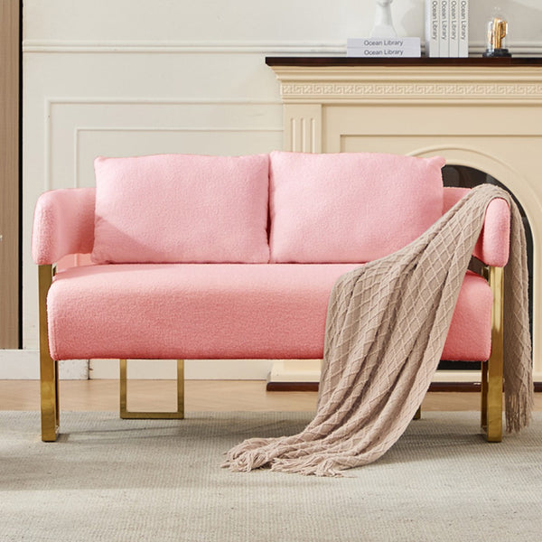 English Elm Ts Velvet Accent Chair with Gold Metal Legs Glam Art Deco Style for Living Room Pink W2311S00005