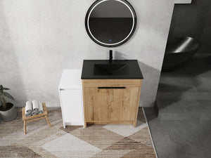 English Elm 42 Inch Freestanding Bathroom Vanity With Black Ceramic Sink, Soft-Close Doors, And Storage Solutions W999S00310