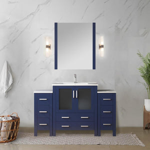 English Elm Navy 54" Bath Vanity with Side Cabinets, White Ceramic Top, Chrome Faucet & 28" Mirror — Durable, Scratch-Resistant B2731S01374