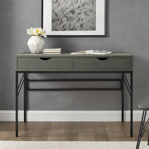 English Elm Walker Edison - Contemporary Faux Shagreen Writing Desk with 2 Drawers, Lined Interiors & Angled Metal Accents Grey 49 L x 24.5 W x 14 H B185P244129