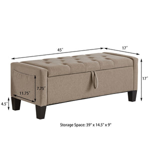 English Elm Ottoman Storage Bench Tufted Linen Upholstered Entryway Seat with Lift Top Shelf Linen W2186P469999