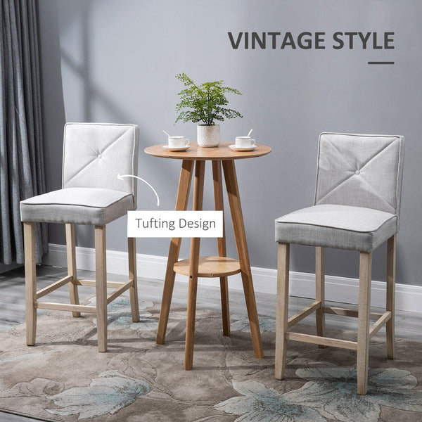 English Elm HOMCOM Upholstered Bar Stools Set of 2 with Backrest and Solid Wood Legs, Beige, Stylish Comfort W2225P217136