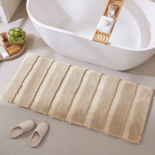 JLA Home Madison Park - Rug Madison Park Tufted Pearl Channel Bath Accent Rug — Soft Macro-Polyester High-Low Stripe, Machine Washable, Fade Resistant Wheat MP72-5104