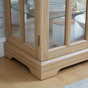 English Elm Curio Clear Glass Display Cabinet with Lattice Doors, Adjustable Shelves, E26 Bulb Included, Vintage Chic Oak W2275P231686
