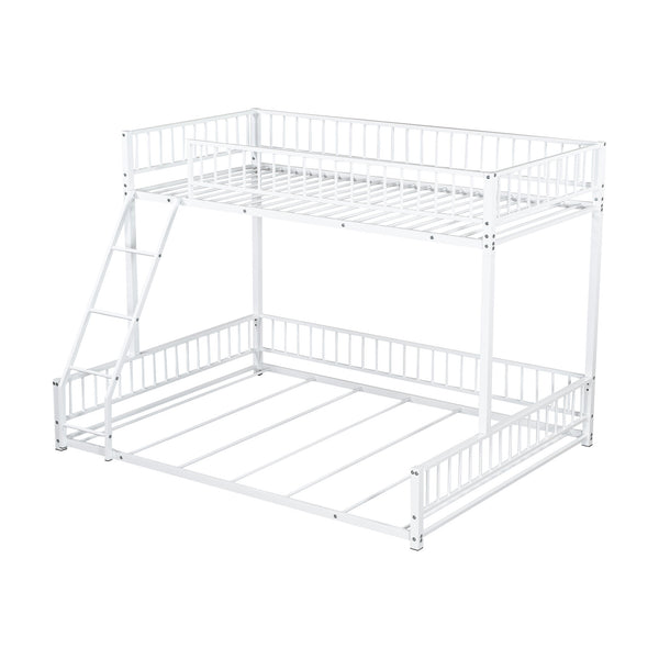 English Elm Twin XL over Queen Metal Bunk Bed with Ladder and Guardrails, Space-Saving Sturdy Frame for Kids and Guests White N709P277756K
