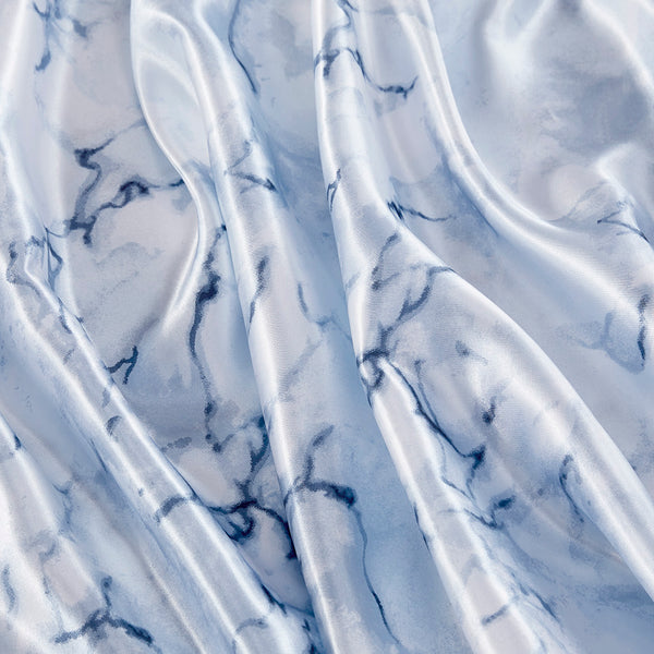JLA Home Madison Park Essentials - Sheet Satin Luxe Set with Silky, Wrinkle-Resistant Fabric and Elegant Marble-Inspired Blue Pattern for Beauty Sleep Blue Marble MPE20-1027
