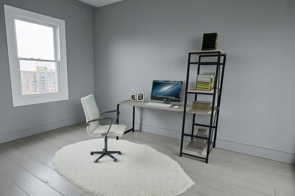 English Elm Furnish Modern Black Metal Frame Desk With Oak Top & 2 Shelves - Ideal For Home Office & Gaming B02964521