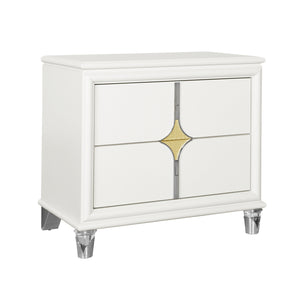 English Elm URIUNI Gold Nightstand with Gold Accented Drawers, Acrylic Front Legs, Spacious Storage, Modern Elegance B201P299630