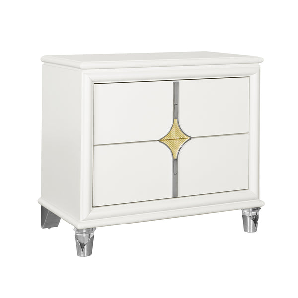 English Elm URIUNI Gold Nightstand with Gold Accented Drawers, Acrylic Front Legs, Spacious Storage, Modern Elegance B201P299630