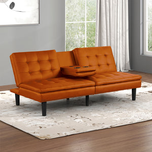 English Elm Contemporary Microfiber Futon Sofa Converts to Bed with Chrome Legs, Compact Space-Saving Design, Durable Upholstery Orange 44 L x 37 W x 15 H B2741P363839