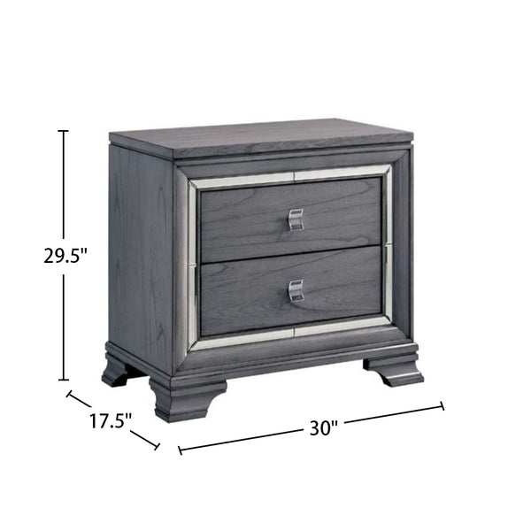 English Elm 2 Drawer Nightstand with Ample Storage and Inset Handles, Contemporary Wooden Bedside Table with Sturdy Legs and Wide Display Top Light Gray B016P251572