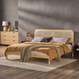 King Platform Bed with Rattan Headboard Insert Natural NRUB8BNA Walker Edison