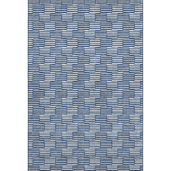 HomeRoots 9' X 12' Navy Blue & Silver Abstract Geometric Washable Area Rug - Durable, Stylish & UV-Protected! 673000