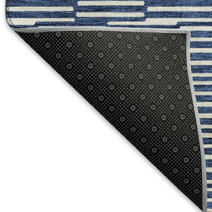 HomeRoots 9' X 12' Navy Blue & Silver Abstract Geometric Washable Area Rug - Durable, Stylish & UV-Protected! 673000